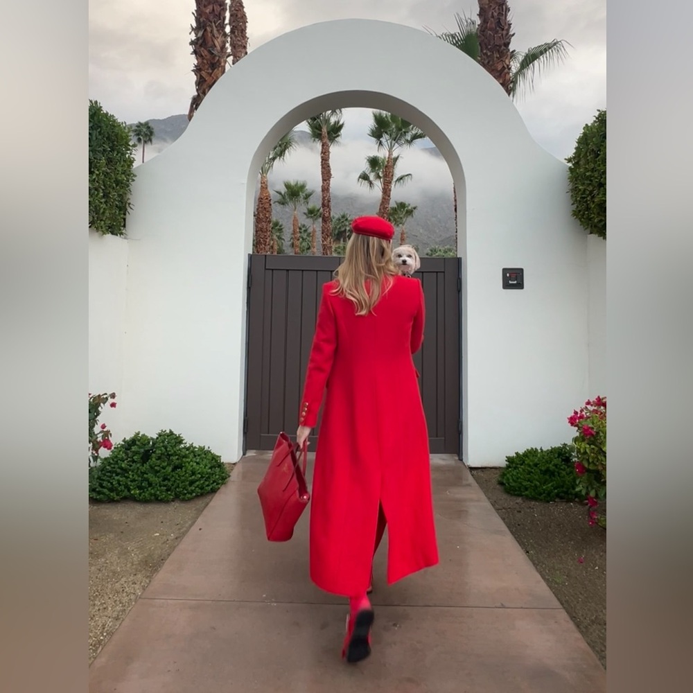 Elliatt Vibrant Red Long Coat Double breasted gold buttons NWOT quiet luxury - Picture 2 of 15